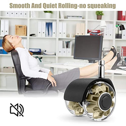 Omyoffice 2" Office Chair Wheels Set of 5, Gold Heavy Duty Chair Caster | Support 2200lbs, Mute Rubber, Universal Fit 7/16"x7/8" Stem, Smooth Quiet Rolling, Safety Protection for Hardwood, Carpet - color: Gold