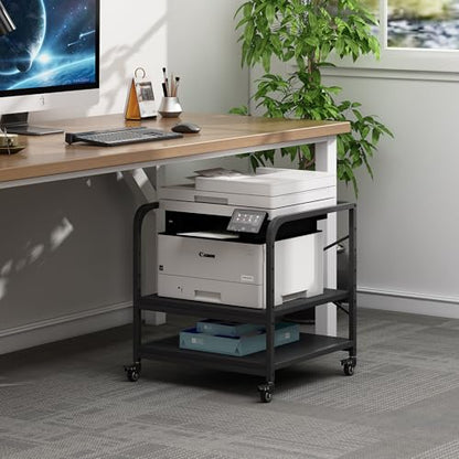 Fannova 2 Tier Under Desk Printer Stand with Storage, 20 Inches Deep Large Printer Table with Height Adjustable Shelf, Rolling Printer Cart with Wheels for Home Office - Black | Large Table Top 20"x20" for 3D/Laser Printer, Heavy Duty Industrial Wheels, R