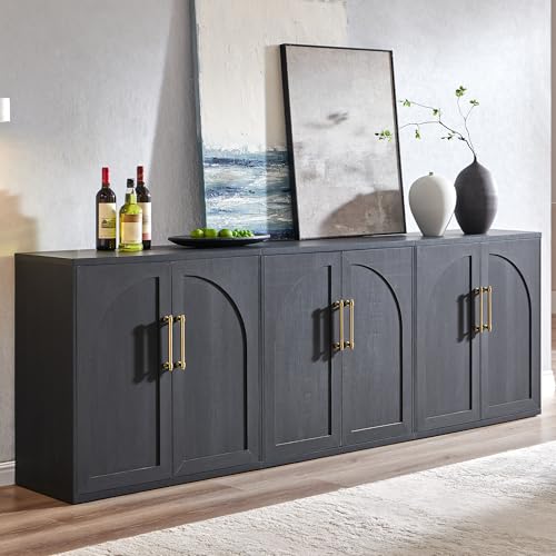ACCOHOHO Arched Door Sideboard Buffet Cabinet Set of 3, Black | Modular, Multi-Compartment Storage, Adjustable Shelf, Soft Close Hinges, Freestanding, for Dining Room, Living Room - color: Black