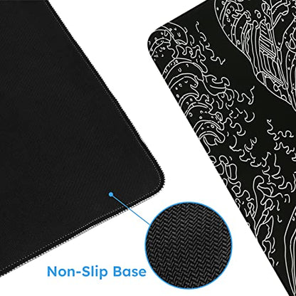 iCasso Mousepad,Gaming Mouse Pad,Black Wave of Kanagawa | Large Desk Mat,Big Rubber Base Mouse Mat with Stitched Edges,Computer Keyboard Desk Pad for Work Office Home - color: Black Wave of Kanagawa