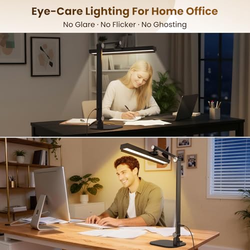 LIONVISON Desk Lamps for Home Office: Dimmable Eye-Caring LED Desk Light - color: Black