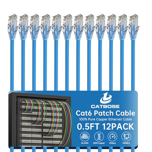 0.5 Foot Cat6 Patch Cables(12 Pack), Solid Pure Copper Patch Cord, Cat 6 Ethernet Cable, UTP Network, High Speed RJ45 Internet Cables, Compatible for Router, Switche, PC, Server, PS4/5, Xbox - Blue - color: Blue, size: 0.5FT, style: 12 Pack