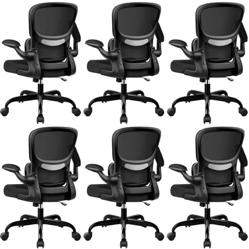 ALLGOD Ergonomic Office Chair, Breathable Mesh Ergonomic Desk Chair with Lumbar Support, Flip-up Armrests, Computer Chairs Comfortable for Home, Office, Work, Standard, 6 Pack - color: Black(standard), size: 6 Pack