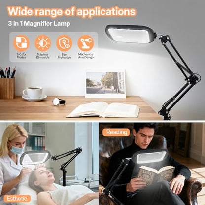 30X 10X Extra Large Floor Magnifying Glass with Light and Stand - color: Black