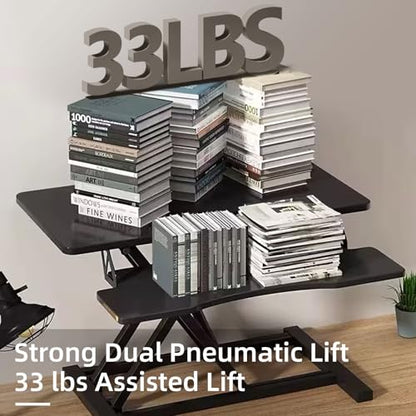 Standing Desk Converter, 32" Height Adjustable Sit to Stand Up Desk Workstation, Dual Monitor Riser with Keyboard Tray, Desktop Riser for Home Office (Black)