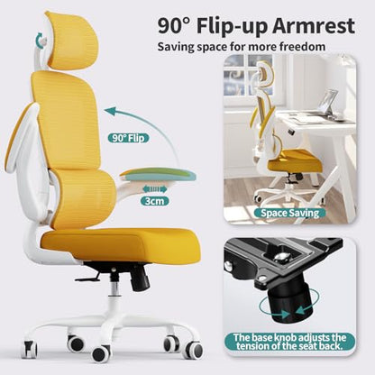TRALT Office Chair Ergonomic Desk Chair - Gaming Chair with Lumbar Support | 330 LBS Home Office Desk Chairs with Headrest, Reading Chair with Flip-up Armrests, Comfortable Computer Chairs (1, Yellow) - color: Yellow
