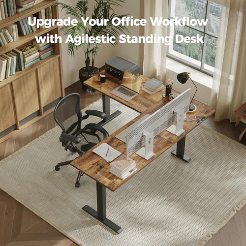 Agilestic L Shaped Standing Desk Adjustable Height, 63 Inch, Rustic Brown - color: Rustic Brown, size: 63 x 55 Inch