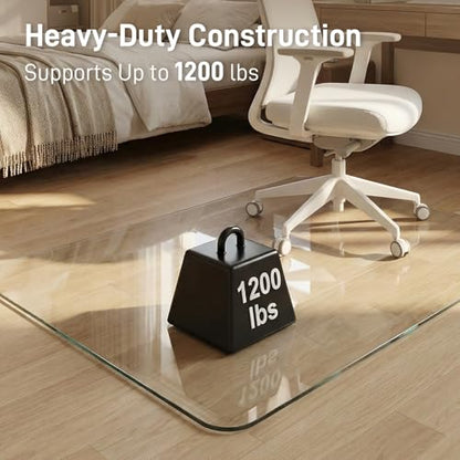 46 x 55 in Ultra-Clear Tempered Glass Chair Mat Floor Protector | 0.2 in Thick Heavy-Duty Scratch-Resistant Surface with Non-Slip Pads and Rounded Polished Edges for Hard Floors and Carpets - size: 46"x55"