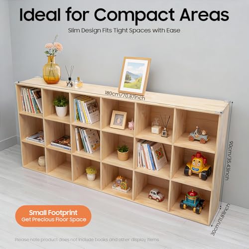 18 Cube Storage Organizer - Solid Wood Bookshelf for Bedroom, Living Room | Vertical or Horizontal Bookshelf Organizer | Open Book Shelf | Easy Assembly | 70.87''Lx11.81''Wx23.62''H (18 Cubes) - size: 18 Cubes