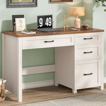 Farmhouse 47" Computer Desk, Executive Desk with File Drawer, Unique White - color: Unique White