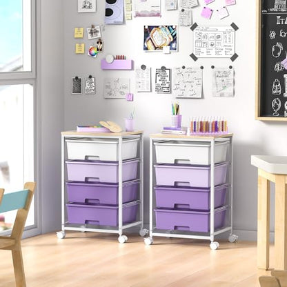 Utility Cart with 4 Drawers, Rolling Storage Cart with Drawers, Purple - color: Purple, size: 4 Drawers