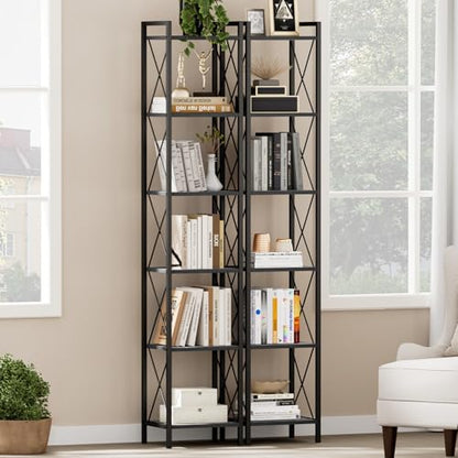 Homhedy 6 Tier Small Bookshelf, Tall Narrow Bookcase, Metal Book Shelf | Industrial Style for Small Spaces, Home, Office, Living Room, Kitchen, Bedroom , 10.4" D x 13" W x 67.4" H, Black - color: Black, size: 10.4"D x 13"W x 67.4"H
