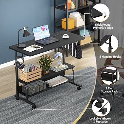Armocity 32" Rolling Standing Desk with Charging Station for Couch Bed - color: Black, size: 32''
