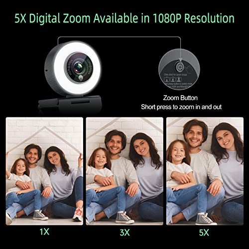 Angetube 1080p Webcam with Ring Light for Streaming, USB 60FPS Web Camera | 5X Digital Zoom, HDR-1080P@30FPS or 1080P@60FPS, Auto Light Correction, HD Web Cam w/ Microphone for PC Laptop Mac Desktop