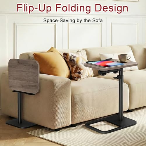Height Adjustable Tv Trays Table for Sofa, Modern Angle Adjustable 360° Swivel and 180° Tilt Flip-Over Panel C Shaped Side Tables with Tablet Slots for Phone Computer (Grey) - color: Grey, style: Angle Tilt