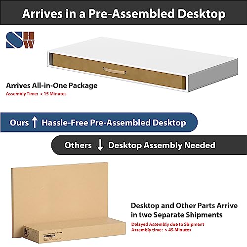 SHW 48-Inch Electric Height Adjustable Desk w/Keyboard Tray, White | w/ 2 Drawers | Memory Presets and Cable Management | Hanging Hooks - color: White