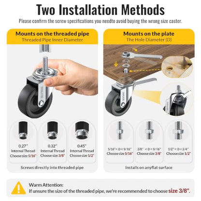 HOLKIE Caster Wheels 3 inch with No Brake Stem Casters, 5/16" -18 x 1-1/2" (Stem Diameter 5/16", Stem Length 1-1/2") Threaded Swivel Casters Set of 4 Heavy Duty Castors Black - color: Black-4Pack, size: 5/16" -18 x 1-1/2"