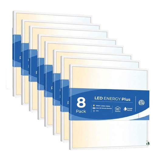 2X2 LED Flat Panel Light Emergency Battery Backup, 40W-3000K/4000K/5000K, 0-10V Dimmable, 4390 Lumens, LED Drop Ceiling Light, 100-277V, and UL Listed, Ultra Thin Back-Lit (8 Pack) - size: 8 Pack