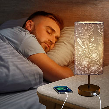 CINSARY Touch Control Bedside Lamp with 2 USB Ports, 3-Way Dimmable Table lamp for Bedroom, Nightstand Lamp with Round Grey Fabric Shade for Living Room Home Office (E26 LED Bulb Included) - color: Gray