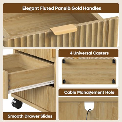 Bestier Office Storage Cabinet with 5 Drawer Adjustable Shelf, Oak - color: Oak
