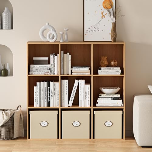 VDNEND Wooden Storage Organizer with Closed Back Panel, 11in Cube Shelf Opening, Bookshelf, Display Shelf,Closet Cabinet for Home and Office (Natural Oak, 9-Cube 35.98L*9.45W*35.91H) - color: Natural Oak, size: 9-Cube 35.98L*9.45W*35.91H