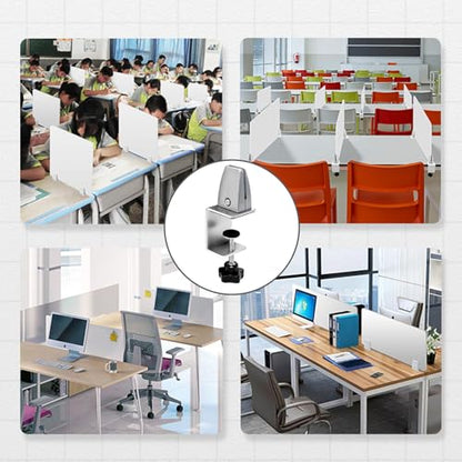Heavy Duty Sneeze Guard Clamp For 0.1" to 1" Thick Panel,Desk Partition Support Clamps,Adjustable Aluminum Desktop Divider Holder,Easy to Install Desk Privacy Panel Clips, 4 Pack,Silver - color: Silver