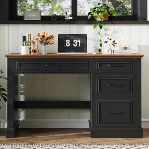 Halitaa Farmhouse 47" Executive Desk with File Drawer, Black Brown | Computer Desk with 4 Drawers, Workstation for Writing, Study, Home Office - color: Black Brown, size: 47''W - Style 2