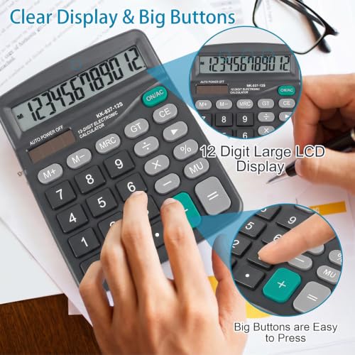 Marte Vanci 12-Digit Desk Calculator with Solar & Battery Power - color: Black