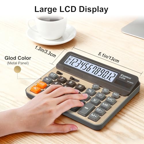 Comix Desktop Calculator, 12 Digits Large Button Desk Calculator, Gold