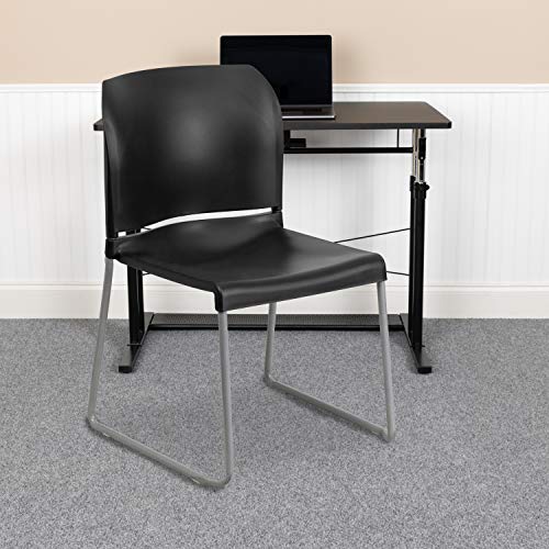 EMMA + OLIVER Home and Office Guest Chair Black Full Back Contoured S | Sled Base, Powder Coated, Contoured, 880 LBS. Weight Capacity - color: Black