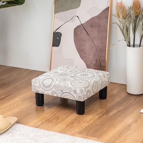 Joveco Small Foot Rest Stool Ottoman, Square Upholstered Fabric Footstool for Couch, Under Desk, Office, Living Room, Printing Beige - color: Printing Beige