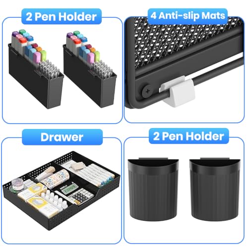 OPNICE Desk Organizer, 6-Tier Desktop File Organizer with Drawer and Pen Holders, Office Desk Accessories, File Sorters, Workspace Organizers for Office Supplies(Black) - color: Black, size: 6T