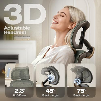 ELABEST X100 Ergonomic Mesh Office Chair with Footrest, Big and Tall Home Desk Chair with 5D Flip-Up Arms, Adjustable 3D Lumbar Support, Gaming & Executive Computer Chair (Forest Ranger) - color: Forest Ranger