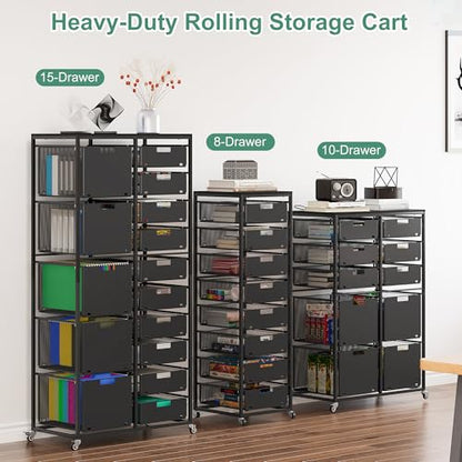 EasyPAG Rolling Storage Cart With 8 Drawers, Metal Craft Organizers And Storage Cart With Wood Tabletop, 30 Lbs Capacity Per Drawer For Home Office Classroom And Dorm, Black - size: 8 Drawers