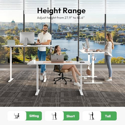63 x 28 Inch Electric Standing Desk, 3 Memory Presets, White - color: White, size: 63*28