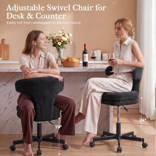GTPLAYER Swivel Office Desk Chair with Wheels, Adjustable Height Vanity Chair with Back Support, Comfy Rolling Stool for Home Office, Bedroom & Makeup Vanity, Sweet Gift for Girls and Women - color: Pure Black