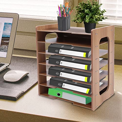 7Tier Widen Wood Office Paper Organizer, File Organizer Desktop,Document Letter Mail Tray Sorter,File Holder Desk Letter Tray, Sorter Document Book Magazine Storage Shelf Rack 14.17 * 9.84 * 15.16in