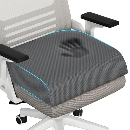 TranquilRelax 2XL Memory Foam Seat Cushion for Office Chair, 3.7-Inch, Gray | Medium-firm Support for Long Sitting, Washable Mesh Cover, Non-slip Base, Perfect for Car Seats & Short Drivers - color: Gray, size: 2XL-Large