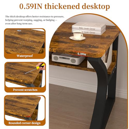 47'' Computer Desk Home Office Desk, Modern Computer Desk w/U Shaped Metal Frame, Storage Shelves, PC Table Study Writing Desk Workstation for Home Office (55inch/Brown) - size: 55inch/Brown