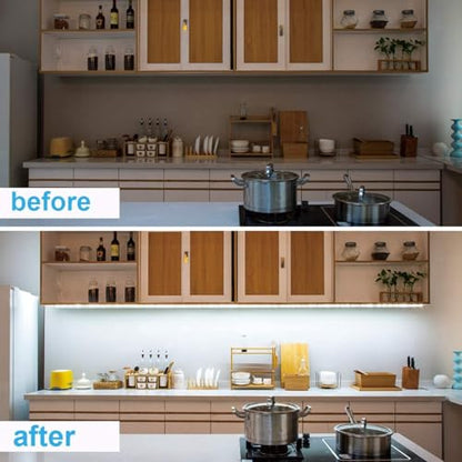WOBANE Under Counter Light, Dimmable LED Under Cabinet Lighting, 6 PCS LED Strip Light Bars with Remote Control for Kitchen,Shelf,Pantry,Showcase,Desk,Cupboard 6000K White