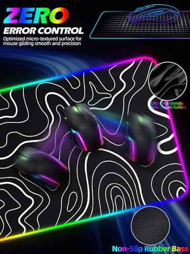XXL Mouse Pad with Phone Holder - Black, RGB Desk Mat with 15W Fast Charging, LED Gaming Mousepad with 11 Light Colors, Waterproof Non-Slip Pad for Office & Home (Topographic) - color: Topographic