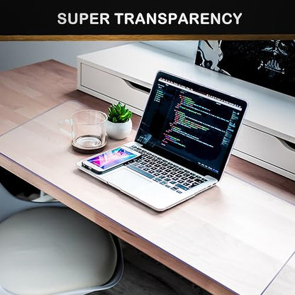 Large Clear Plastic Office Writing Desk Pad Crystal PVC Vinyl Desk Pad Blotter Mats Waterproof for Laptop Computer Desk Protector Keyboard Pads with Mouse Pad 36x48 Durable Round Edge Easy Clean - size: 36X48 inch