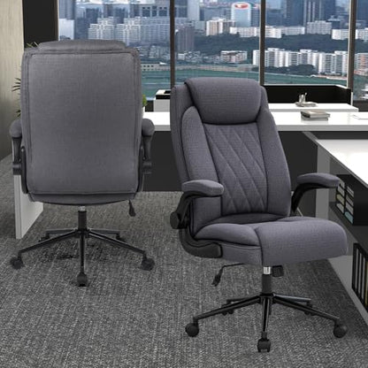 ralex-chair Big and Tall Office Chair -500 lb Heavy Duty Office Chair for Big Man, Fabric High Back Executive Office Desk Chair with 120° Tilt Rock,Computer Desk Chair with flip up arm - Grey - color: Grey, size: set of 1
