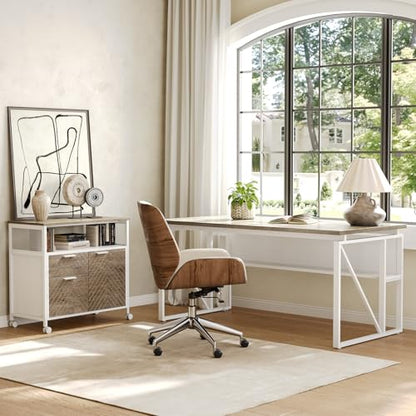 LITTLE TREE 63-Inch Office Desk with 31.5-Inch Lateral File Cabinet, Study Writing Desk Computer Desk for Home Office - color: Grey + White