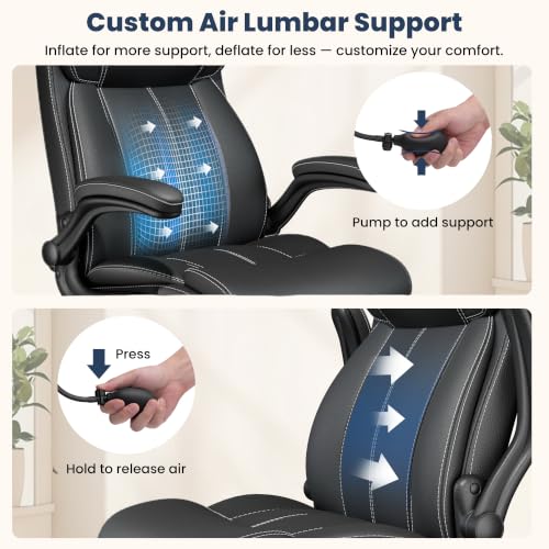 Ergonomic High Back Office Chair with Inflatable Lumbar Support - color: Black
