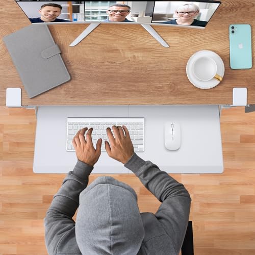 ETHU Keyboard Tray Under Desk, Pull Out Keyboard & Mouse Tray with C-clamp, Ergonomic Desk Keyboard Tray Slide Out, Pull Out Platform Drawer for Home and Office(White) - color: White