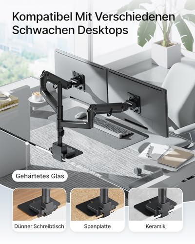 monTEK Sleek Aluminum Monitor Arm with Mount Reinforcement Plate for 17–57” Ultrawide Screens