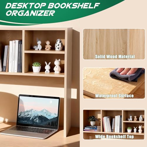 Dollate 2-Tier Bookshelf for Desk，Wood Desktop Bookshelf Organizer，Multifunctional Desktop Bookcase with 4 Shelves，Perfect for Organizing Books, Magazines, Office Supplies