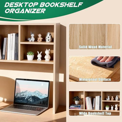Dollate 2-Tier Bookshelf for Desk，Wood Desktop Bookshelf Organizer，Multifunctional Desktop Bookcase with 4 Shelves，Perfect for Organizing Books, Magazines, Office Supplies