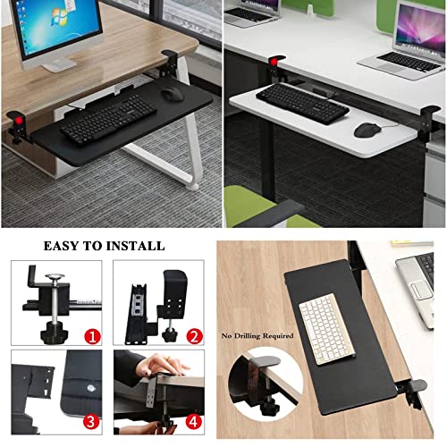 V3VOGUE Wooden Keyboard Tray Under Desk Push-Pull Keyboard Drawers Computer Keyboard Stand - Height Adjustable - Clamp-On - Keyboard and Mouses Storage Shelves, with Mouses Pads - color: Teak, size: 520*250 mm(21*10 Inch)